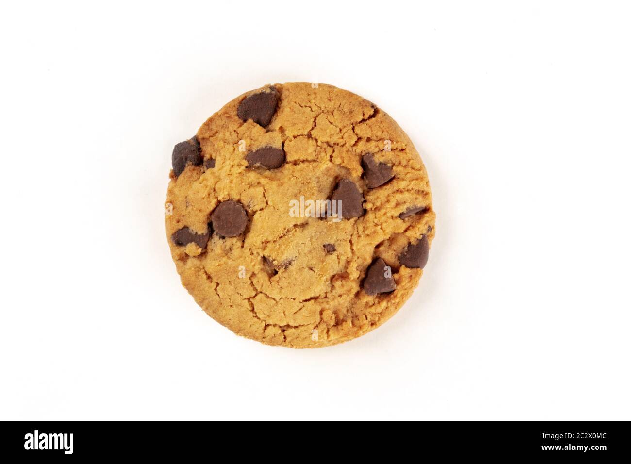 Chocolate chip cookie, gluten-free, shot from above on a white background Stock Photo
