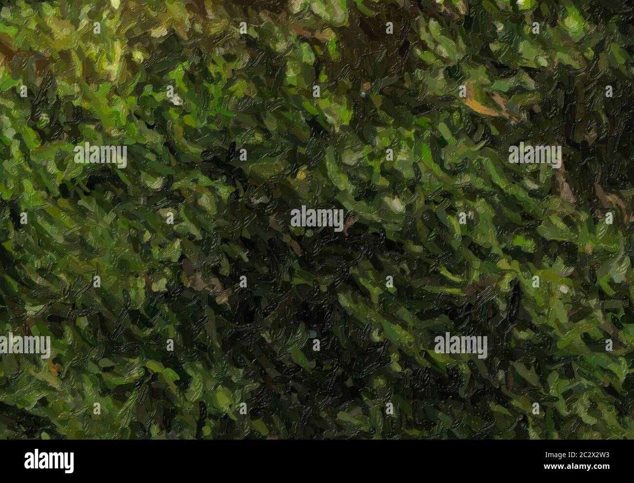 Digital effect impasto painting of leaves and foliage, green and blacks Stock Photo