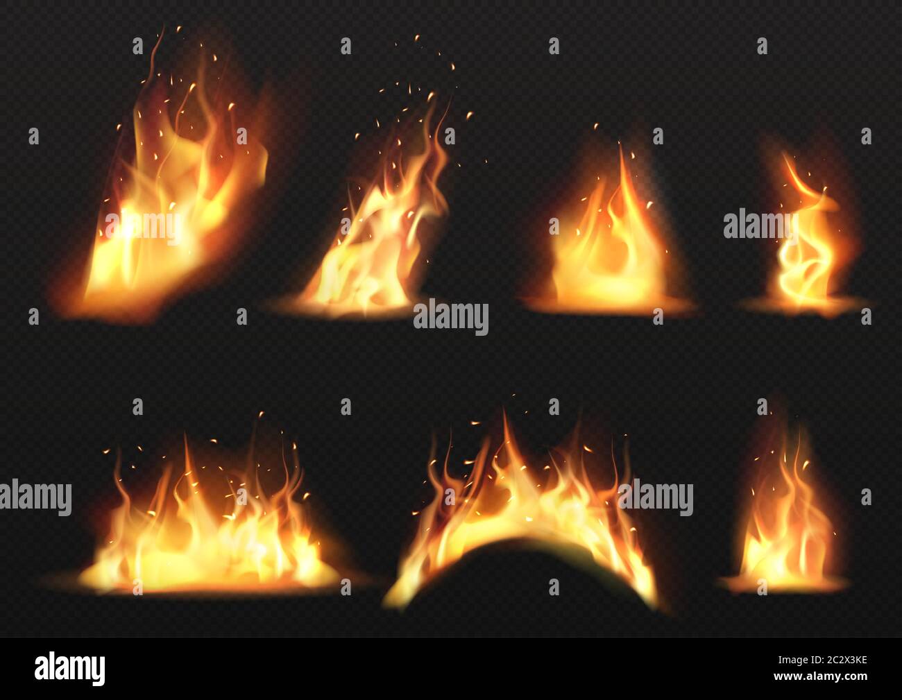 Realistic fire flames set isolated on transparent background. Vector mockup  of ignite effect, bright burning blaze with smoke and sparks. Design eleme  Stock Vector Image & Art - Alamy
