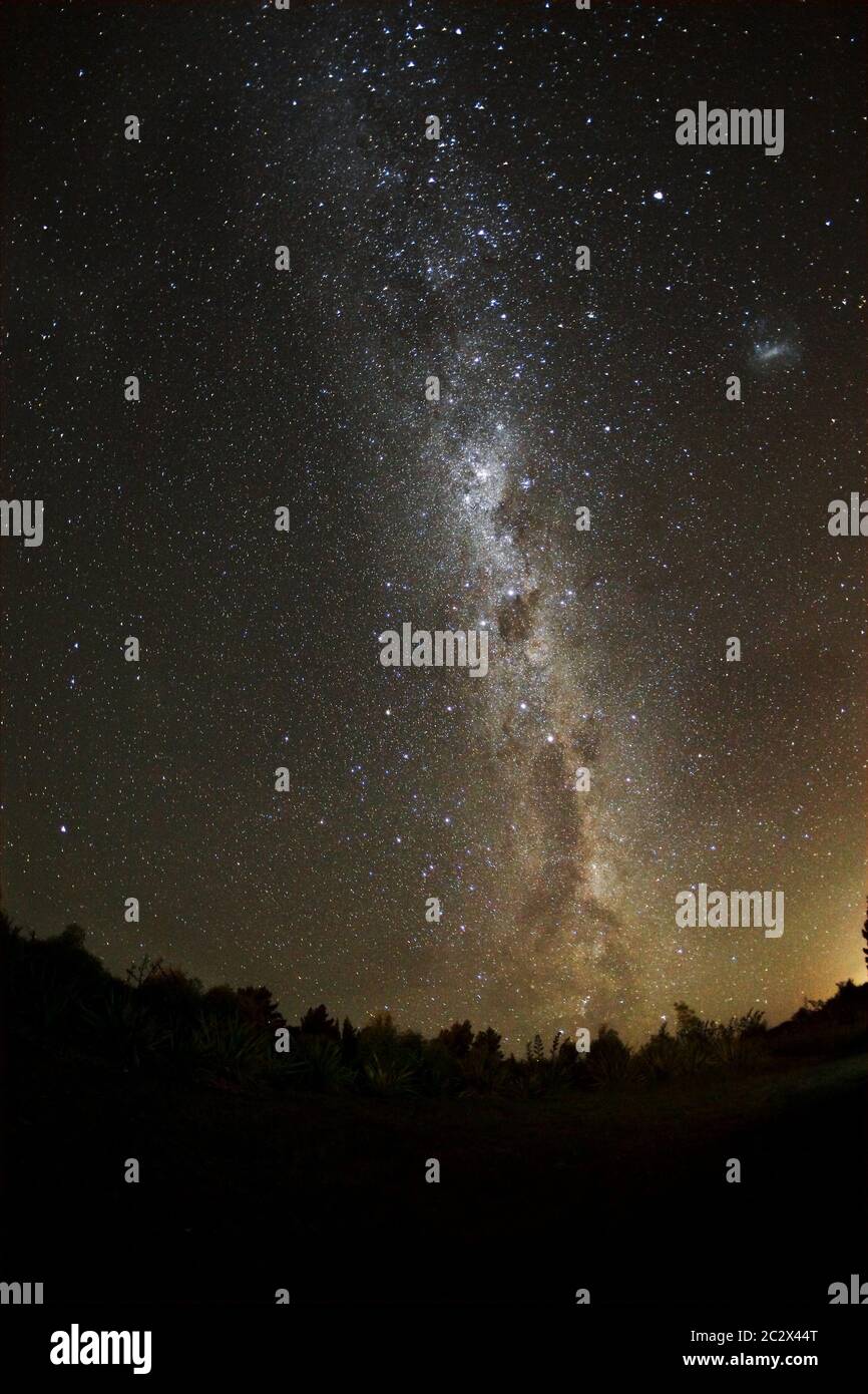 Starry sky in the Southern hemisphere small and large Magellanic Clouds ...