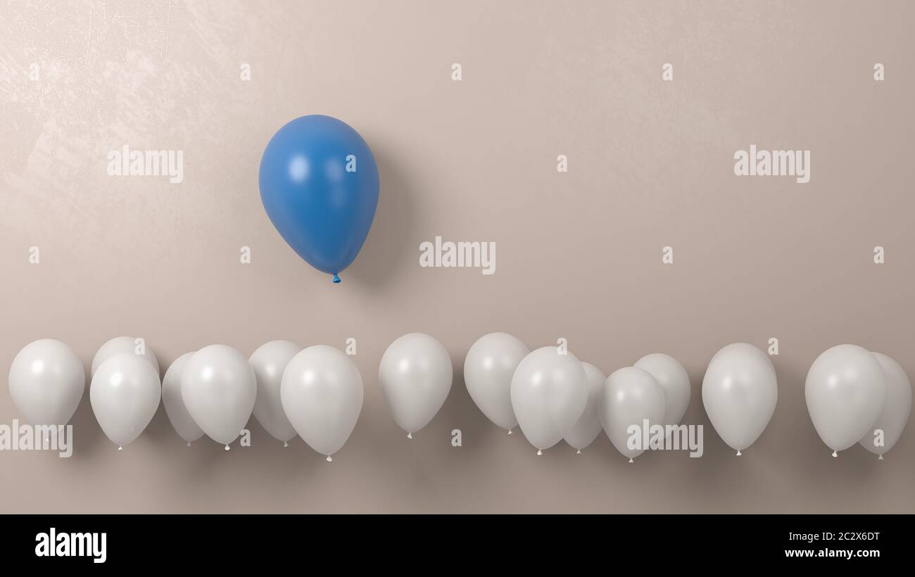 Blue Balloon Rising Up from a Crowd of White Against Gray Wall with ...