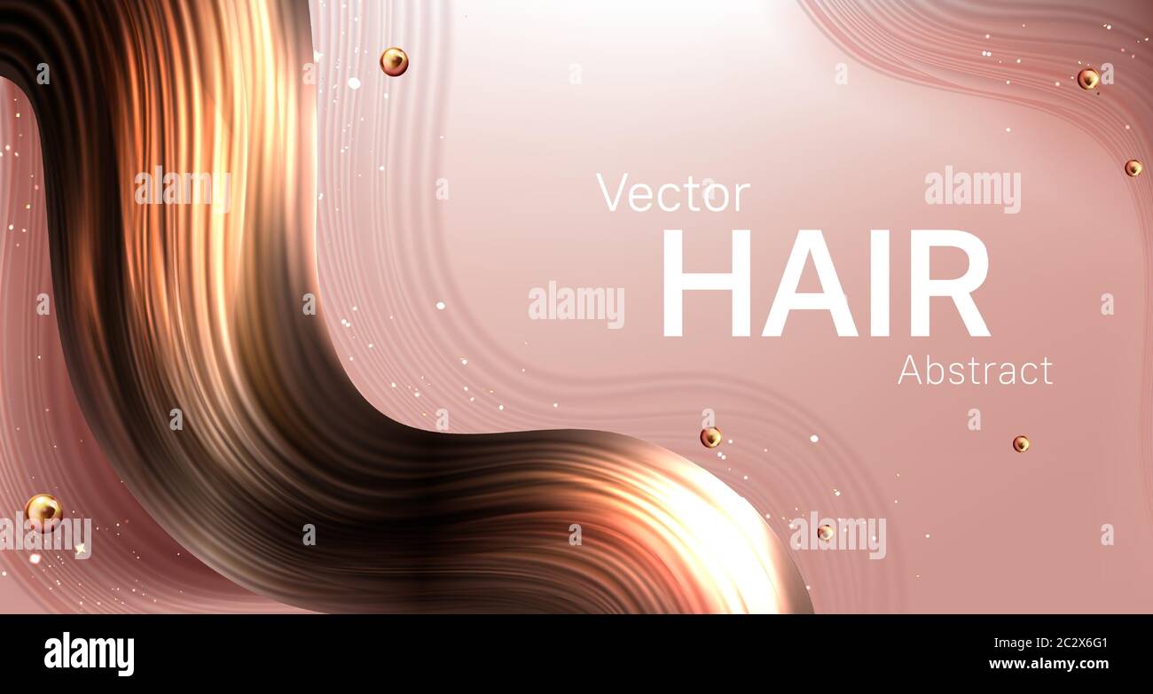 Realistic hair abstract vector poster, wavy brown earlock strand on