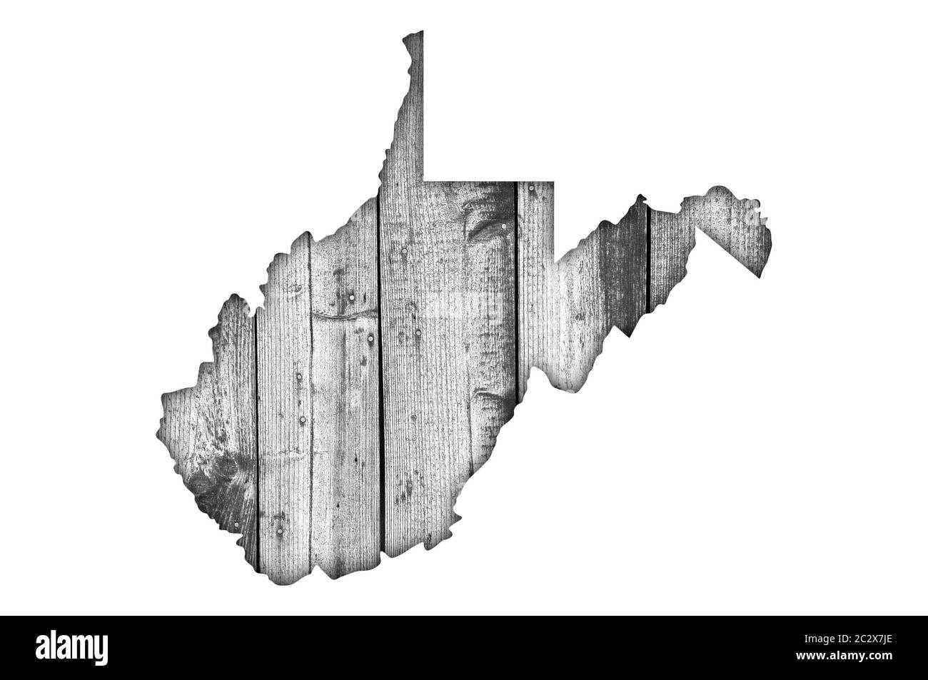 Map of West Virginia on weathered wood Stock Photo