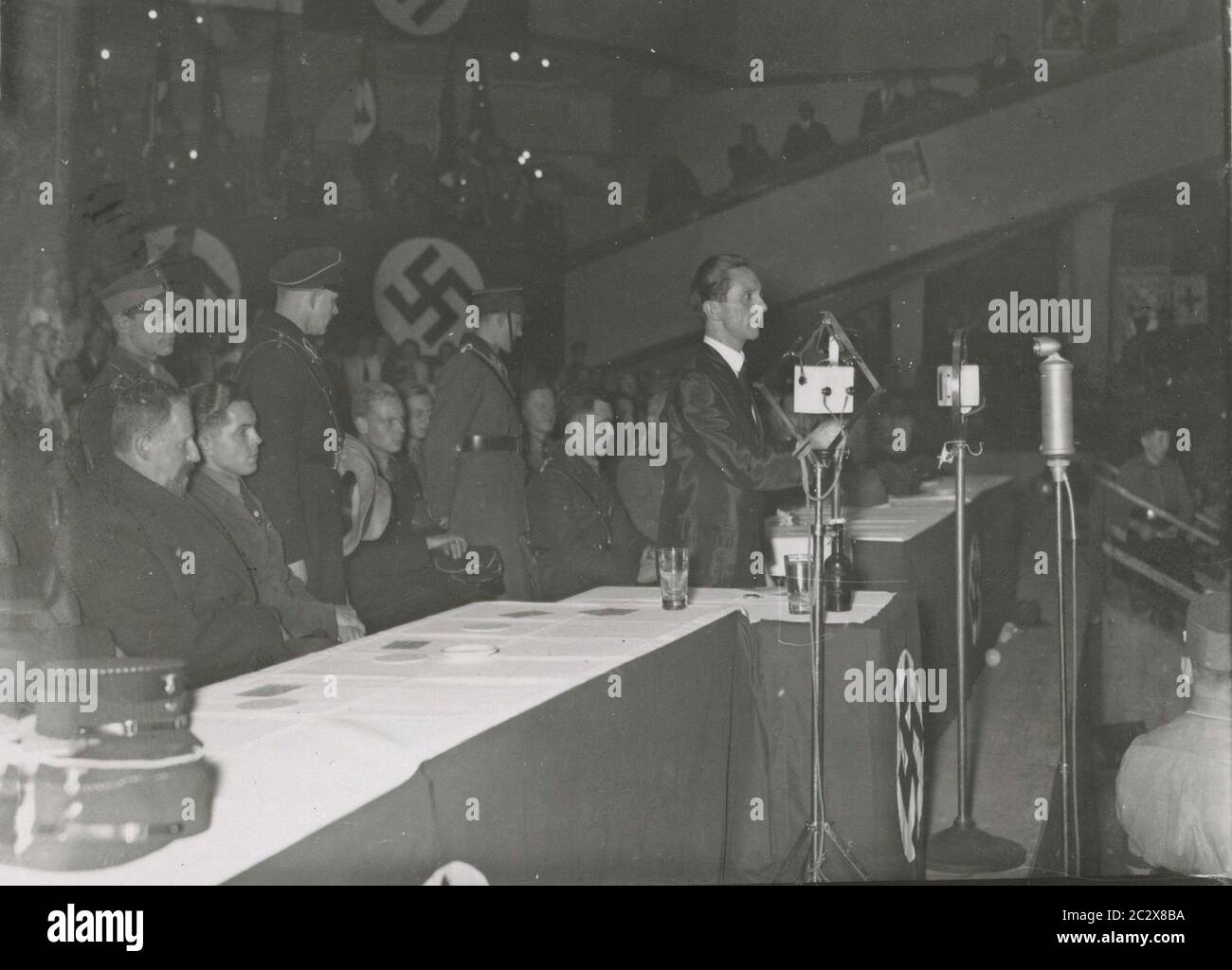 Rally in the Sportpalast Berlin, Dr. Goebbels speaks Heinrich Hoffmann Photographs 1933 Adolf Hitler's official photographer, and a Nazi politician and publisher, who was a member of Hitler's intimate circle. Stock Photo