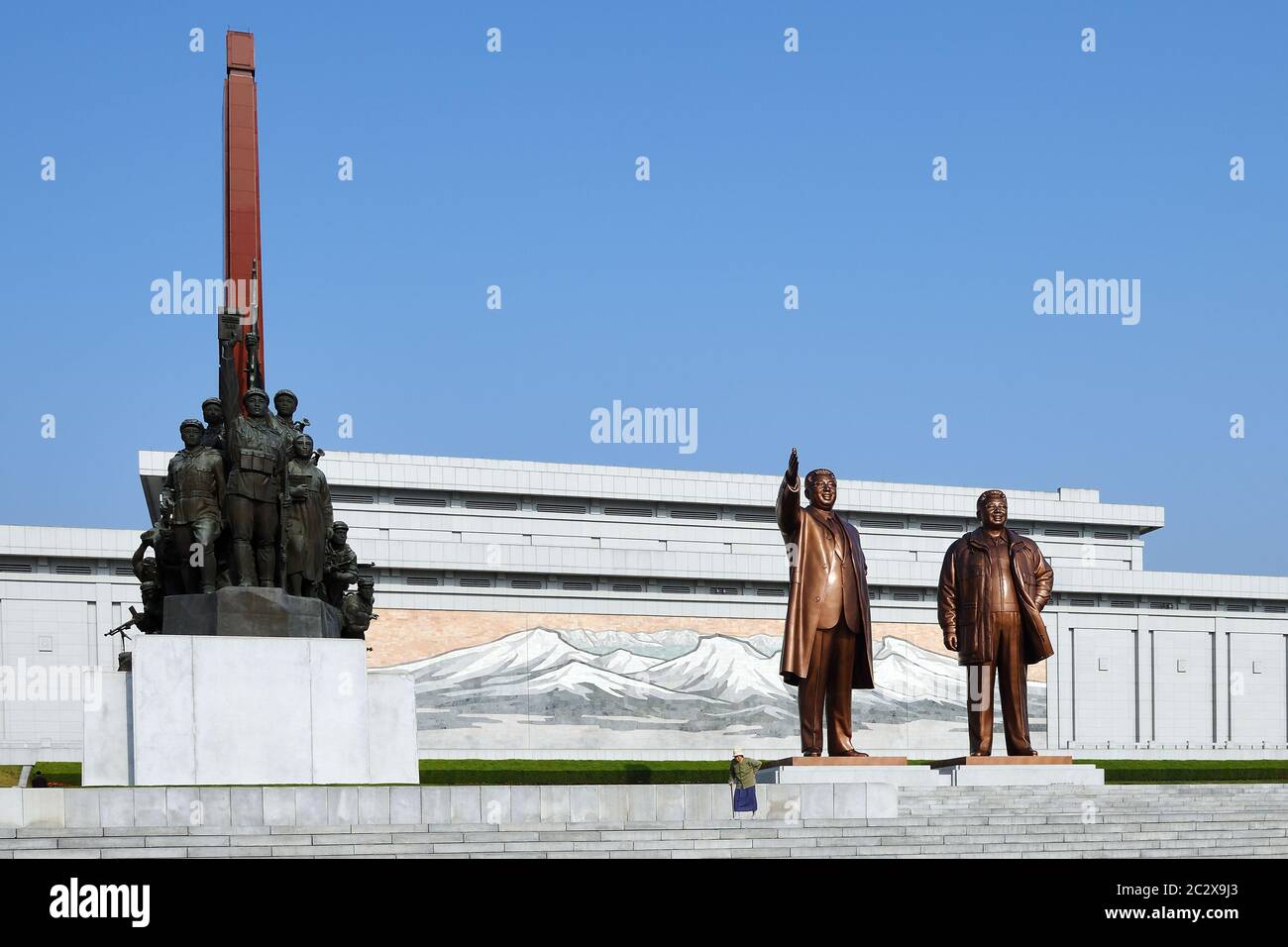 Pyongyang, North Korea - May 1, 2019: Mansudae Monument. Mansudae is the most respected monument of the late leaders of the DPRK, Kim Il Sung and Kim Stock Photo