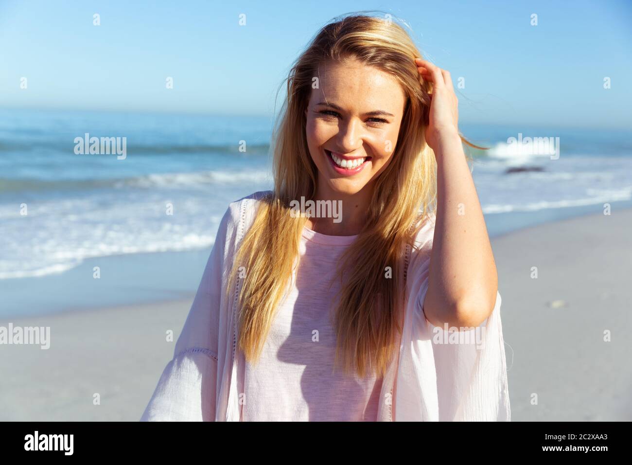 Caucasian woman enjoying beach hi-res stock photography and images - Alamy