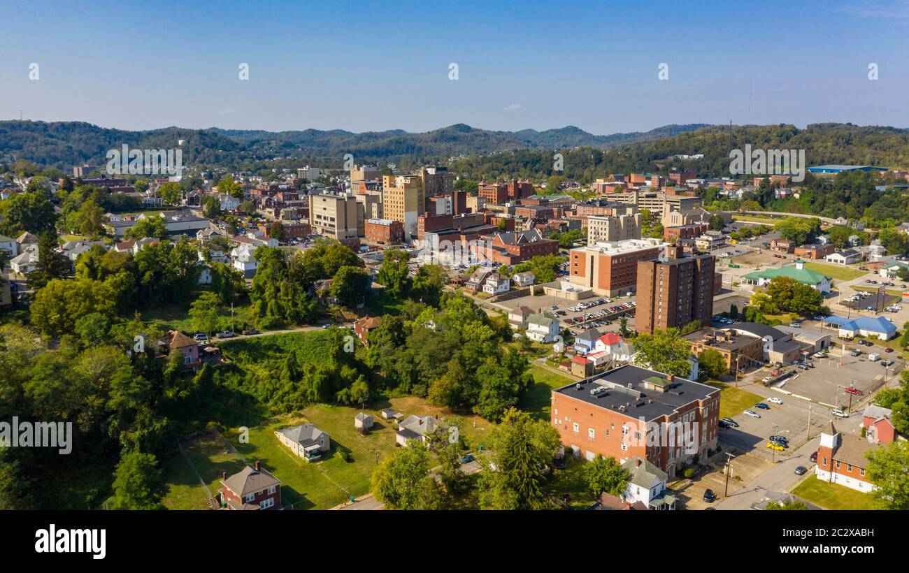 Aerial View Downtown Metro Area in and around Clarksburg WV USA Stock Photo