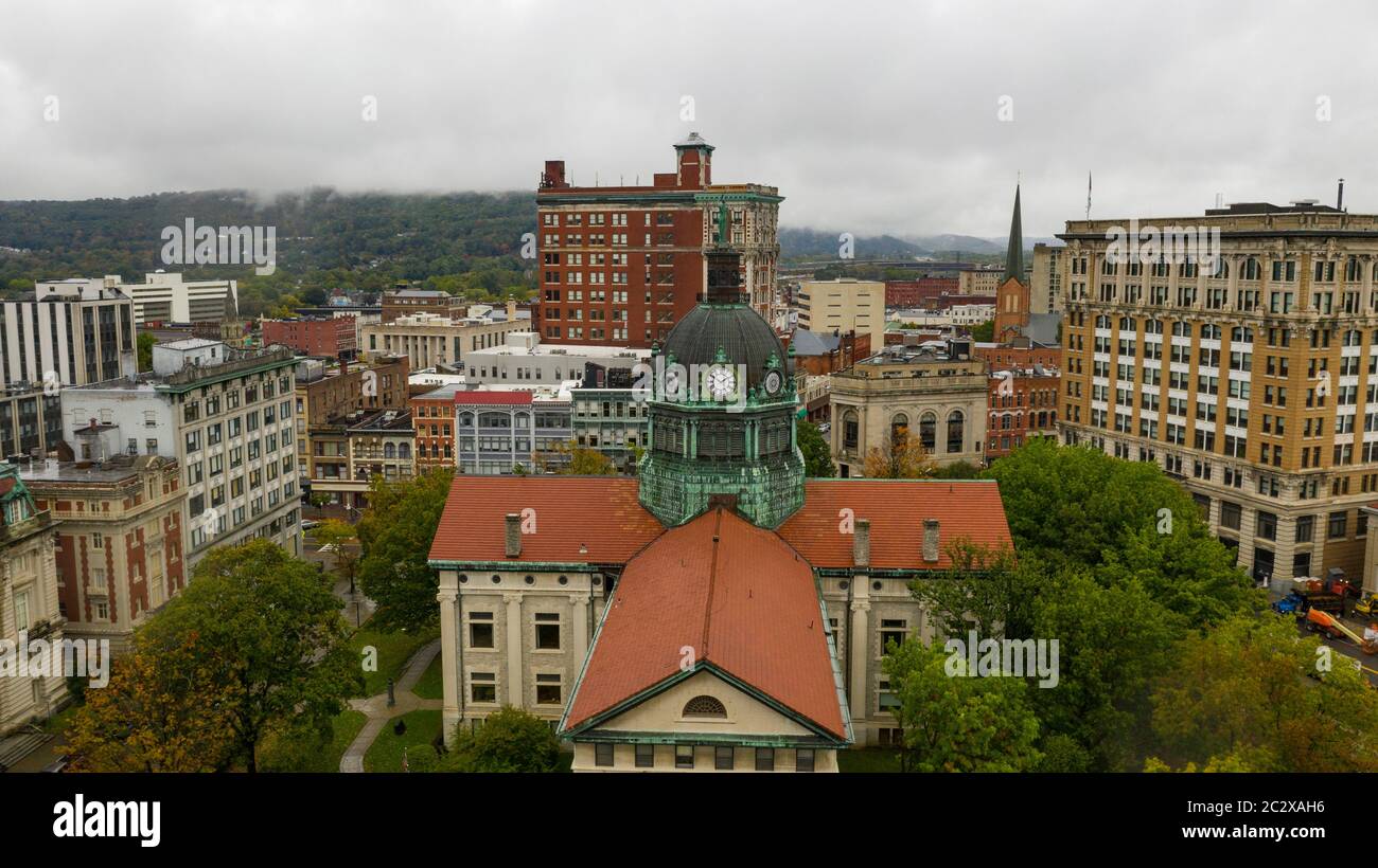Rain clouds darked the landscape in upstate New York at Binghamton Stock Photo