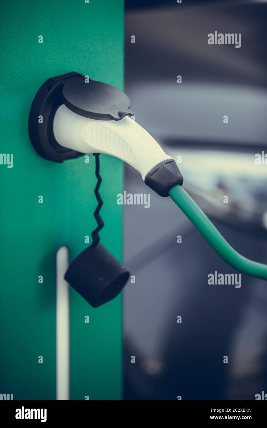 Close up image of an electrical charging station for a car. Stock Photo