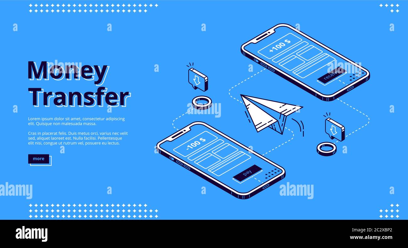 Money transfer isometric landing page. Online banking mobile phone  application, send and receive smartphone transaction internet technology  for gadget Stock Vector Image & Art - Alamy