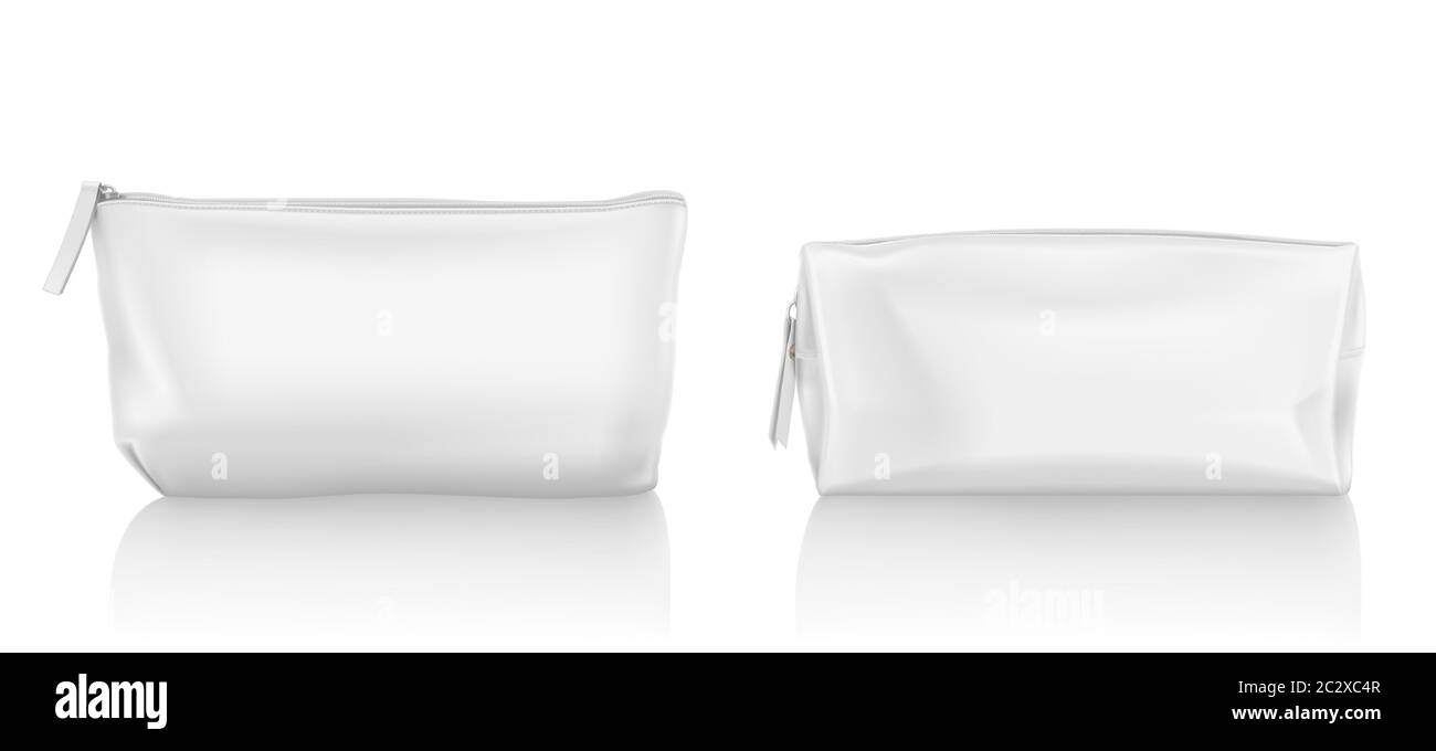 White cosmetic bag with zipper for makeup and beauty tools. Vector
