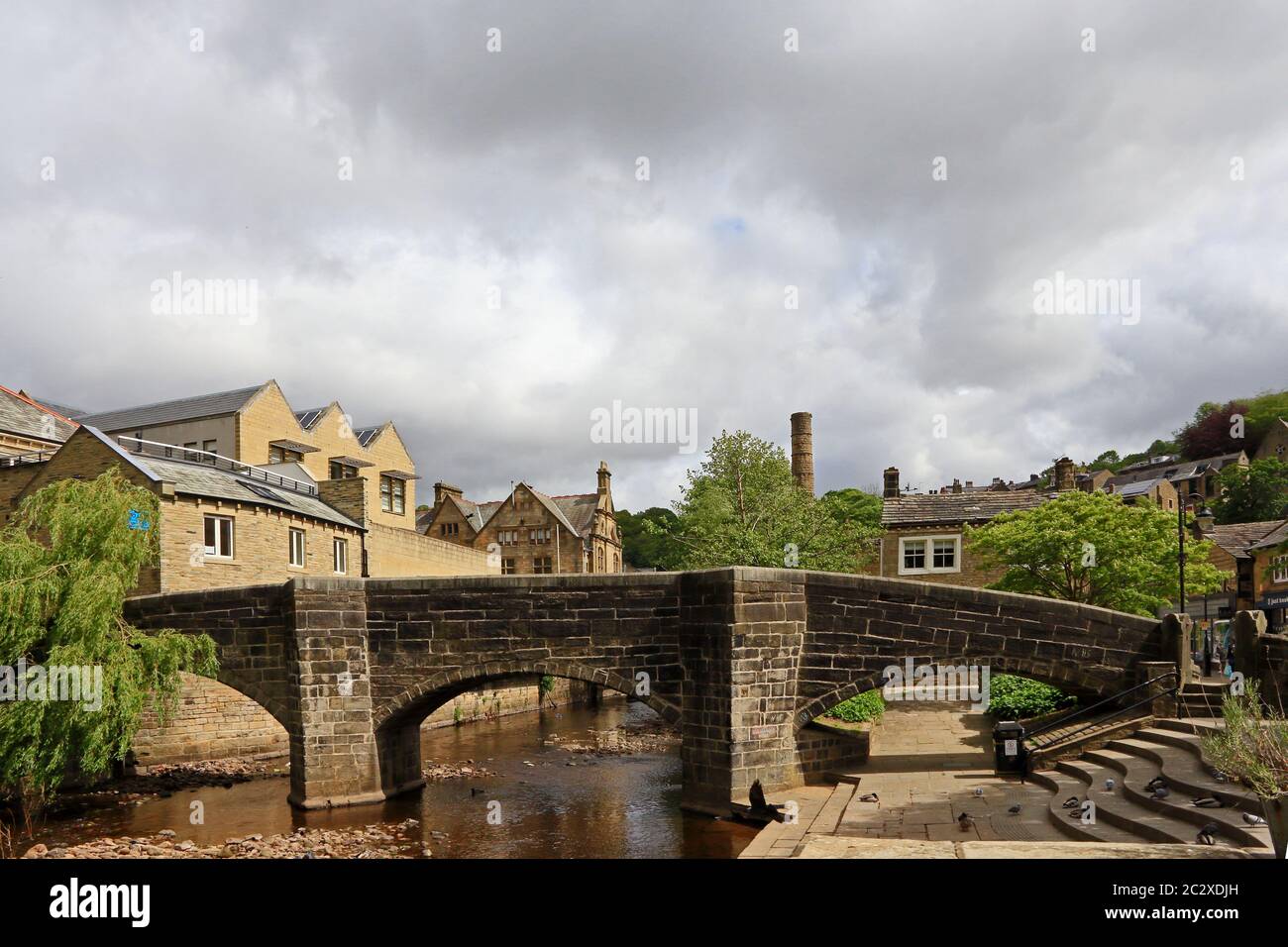 Pack horse bridge in centre of Hebden Bridge Stock Photo Alamy