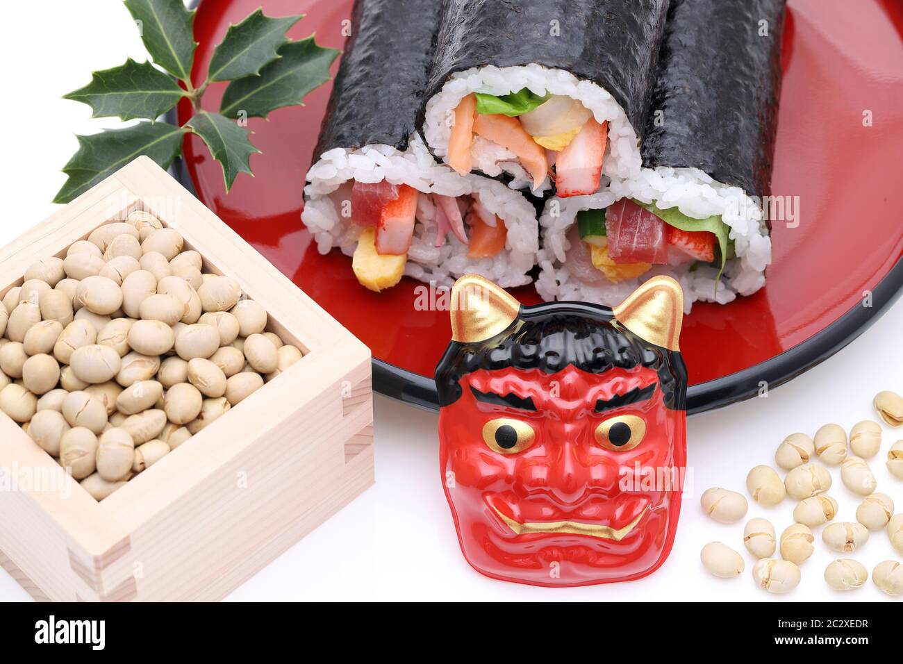 Japanese traditional Setsubun event, Masks of Oni demon and ehomaki are used on an annual event Stock Photo