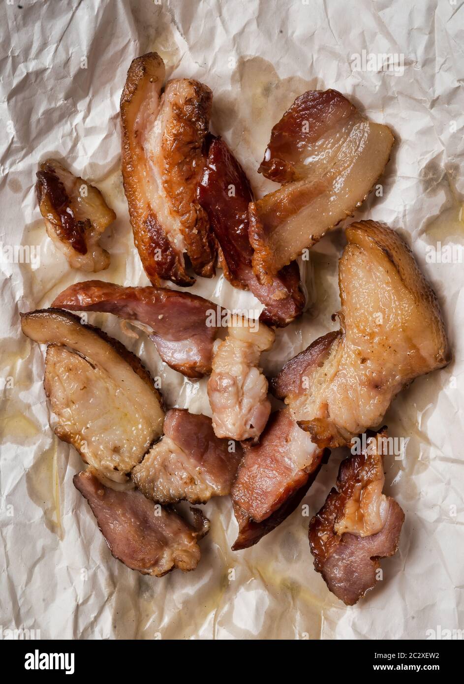 close up of rustic fatty bacon Stock Photo