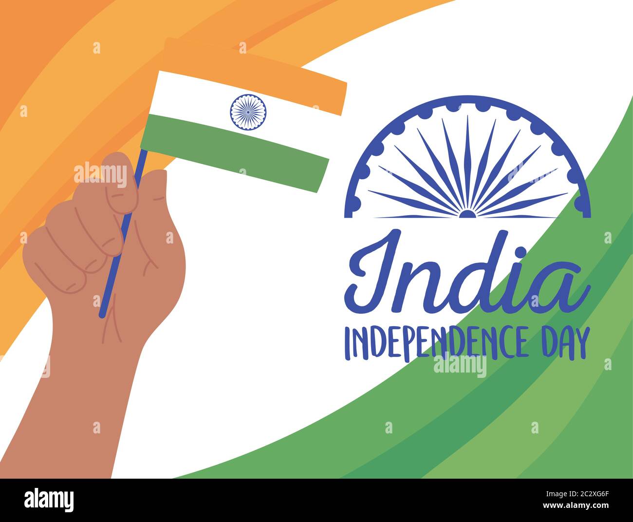 happy independence day, hand with indian flag celebration card vector ...
