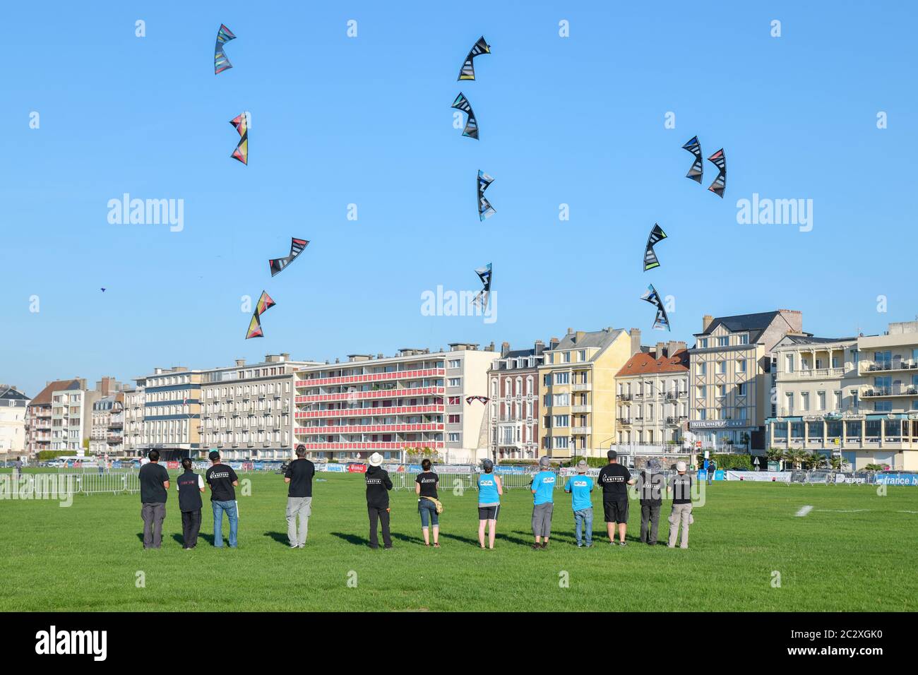 DIEPPE, FRANCE - SEPTEMBER 11, 2018: Competition between schools of the air kites Stock Photo