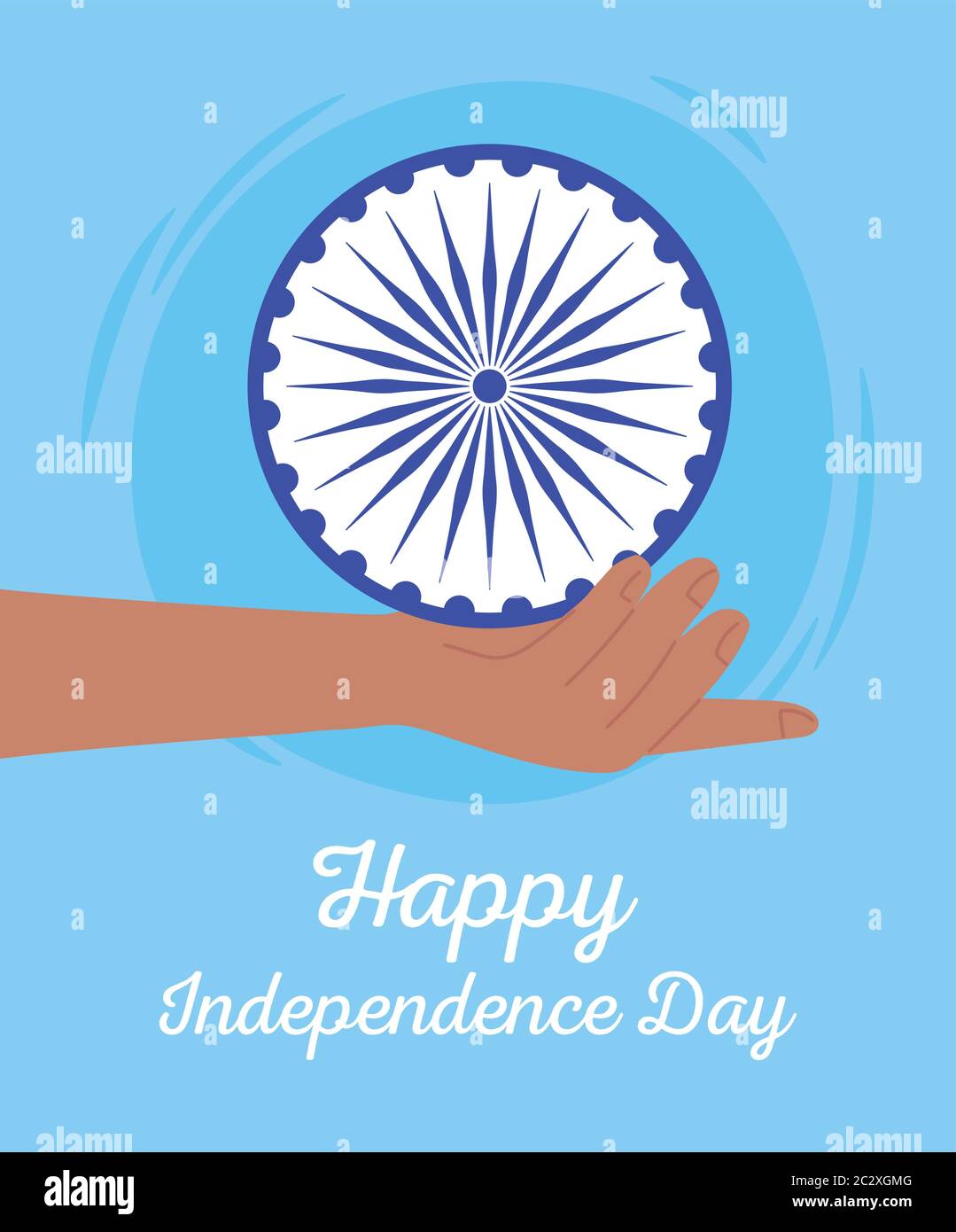 happy independence day india, hand holding wheel blue background vector ...