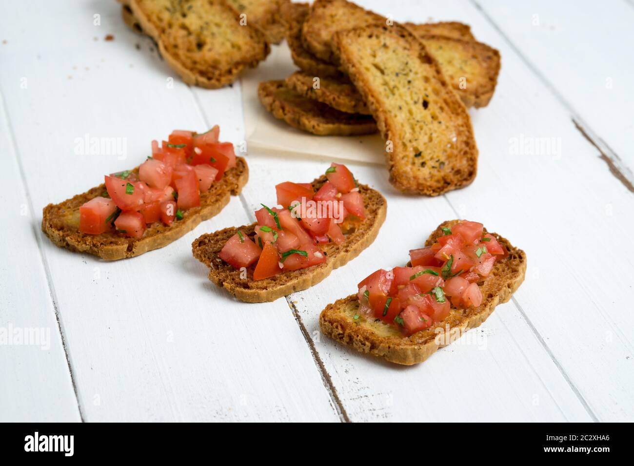 Bruschetta on white background. Bruschetta is a popular Italian