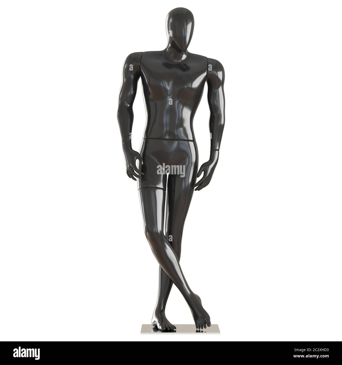 A black mannequin stands in a beautiful pose with his legs crossed. 3D