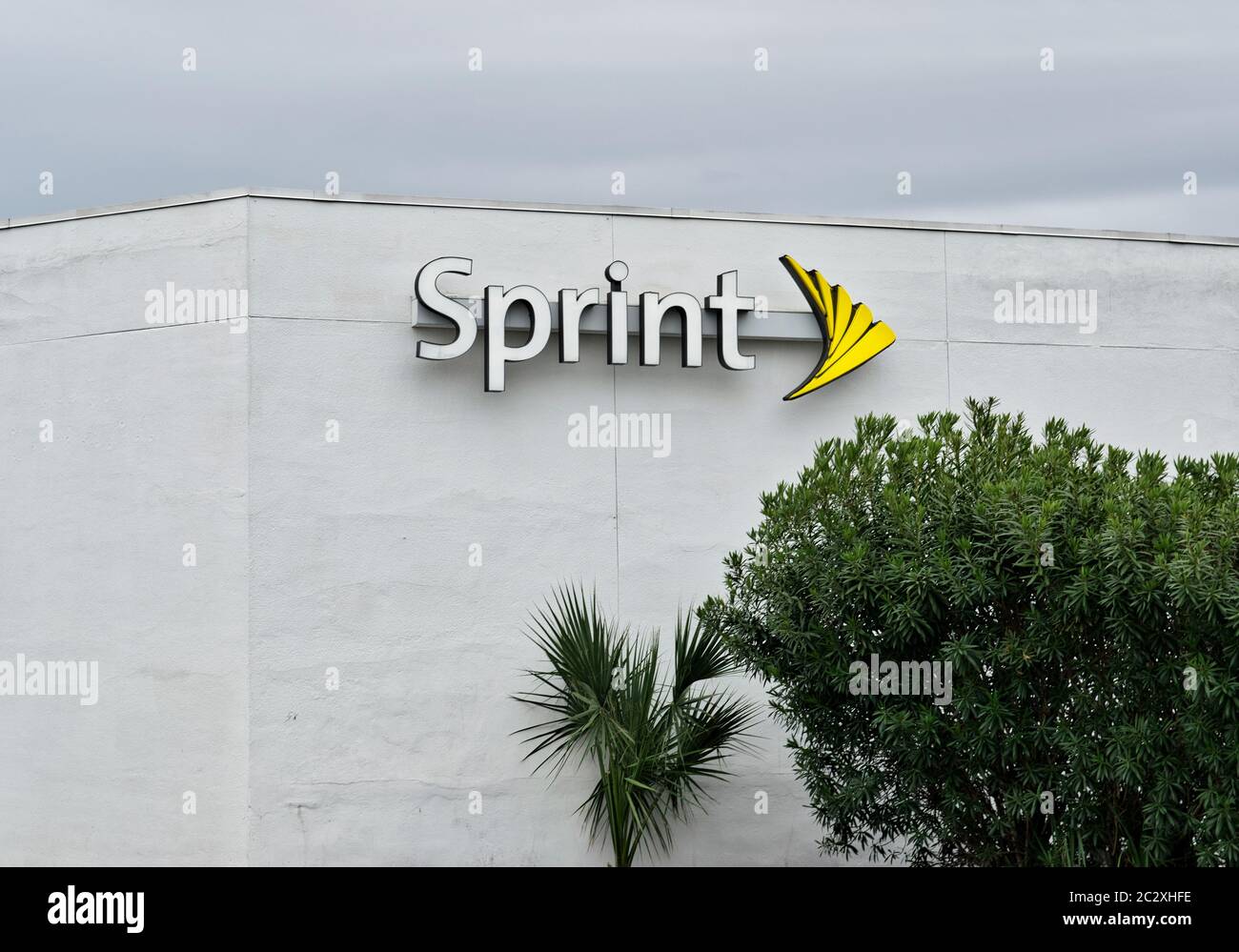Sprint store exterior in Houston, TX. A USA telecommunications company founded in 1899 as Brown Telephone Company, it is now owned by T-Mobile. Stock Photo