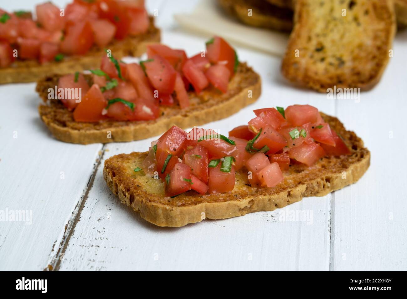 Bruschetta on white background. Bruschetta is a popular Italian