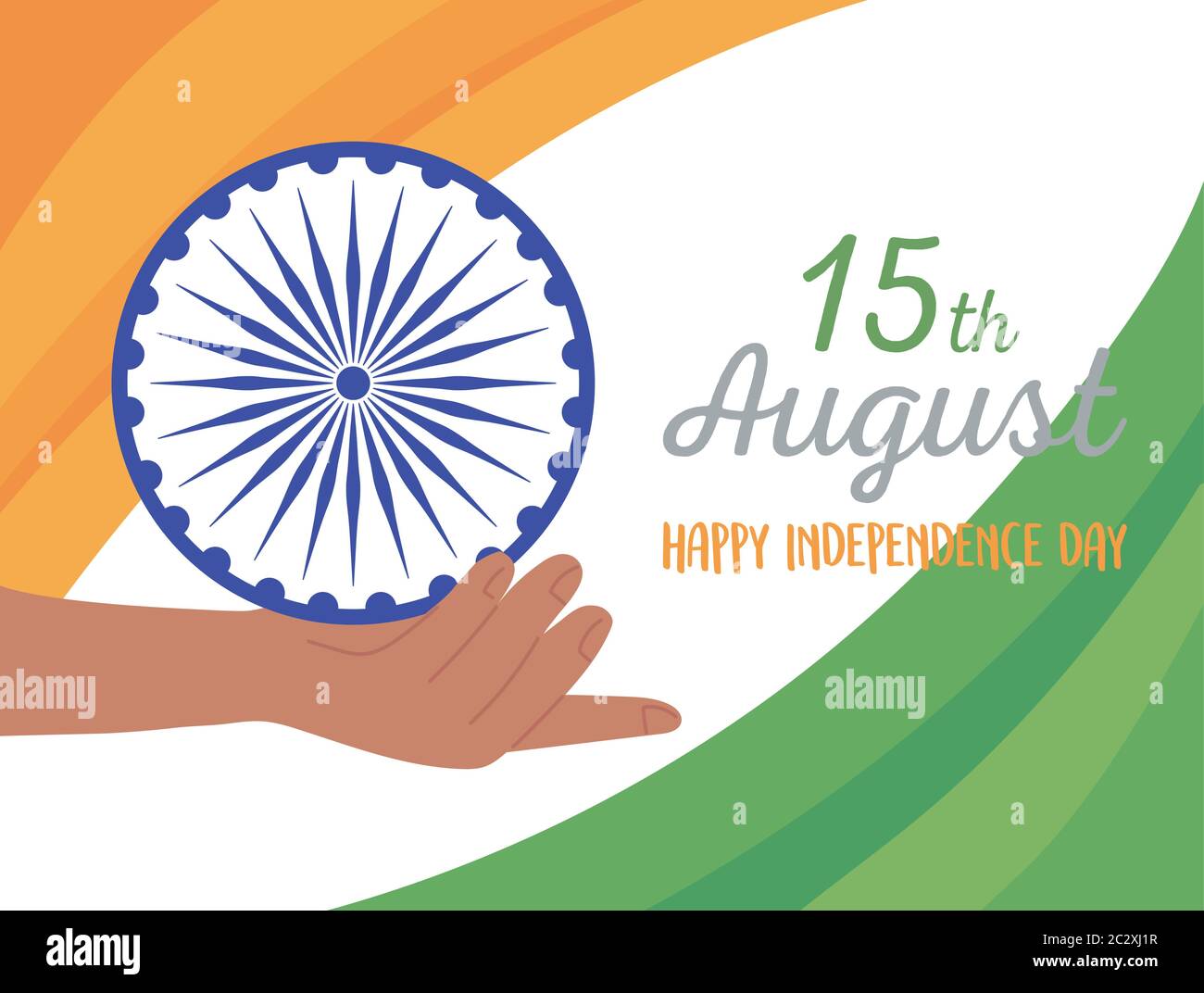 happy independence day india, hand holding wheel flag background vector ...