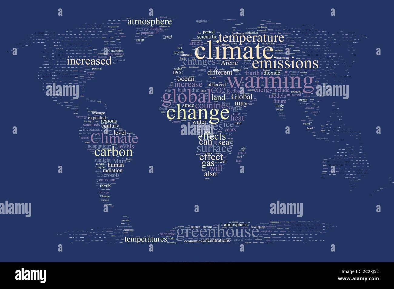 Climate change world map word cloud - Climate Change World Map Word Cloud On The Isolated Background 2C2XJ52 