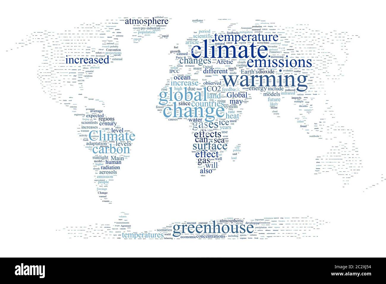 Climate change world map word cloud - Climate Change World Map Word Cloud On The Isolated Background 2C2XJ54 