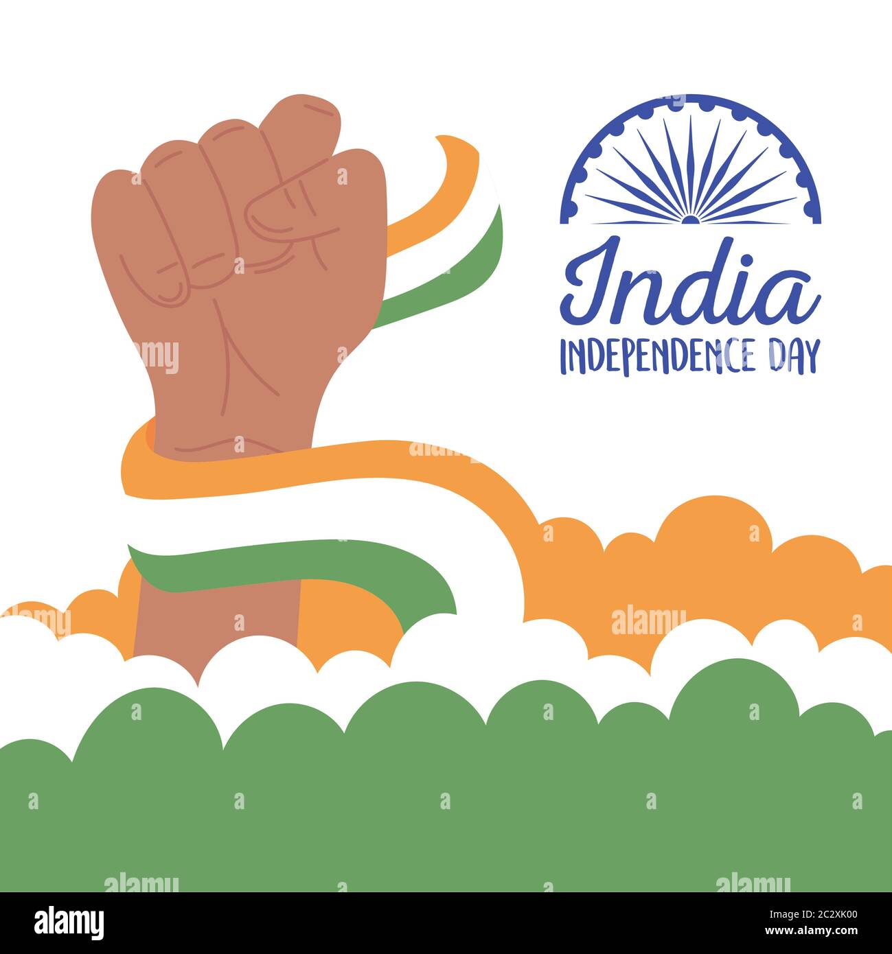 happy independence day india, raised hand with waving flag patriotic