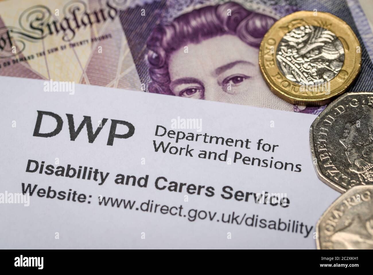 DWP Department for work and pensions letter with UK currency Stock Photo