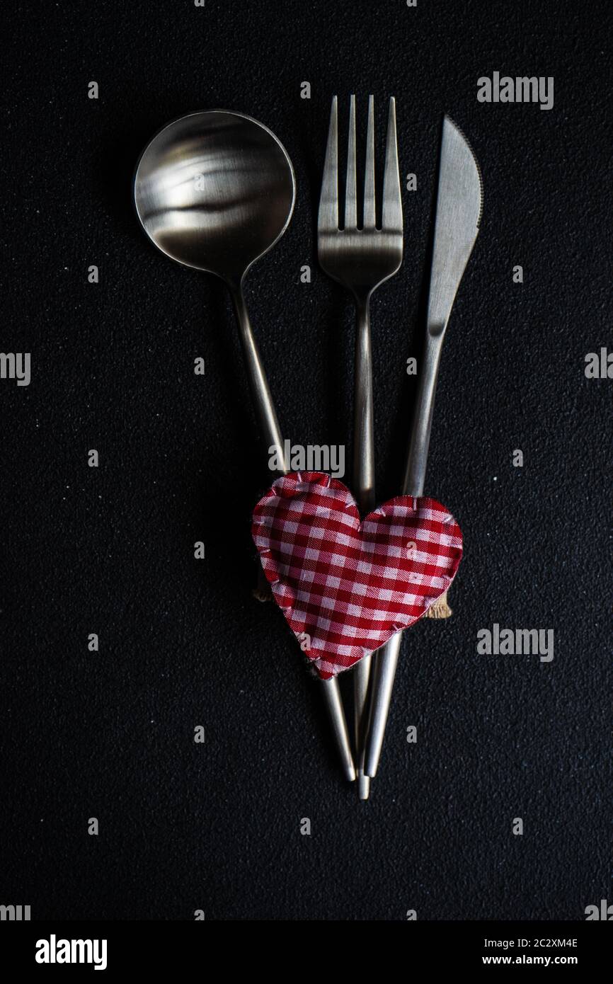 Cutlery set for St. Valentines day Stock Photo