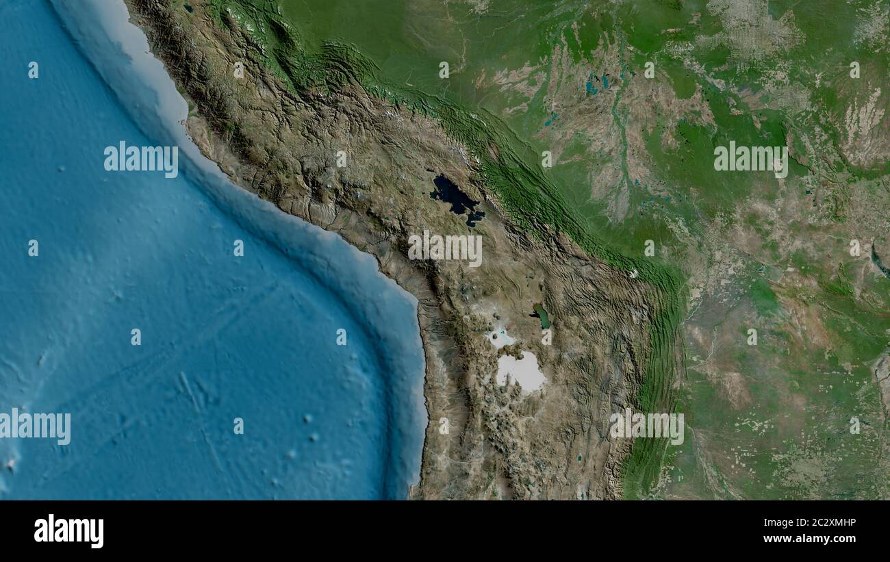 Satellite map of the area around the Altiplano tectonic plate. 3D rendering Stock Photo