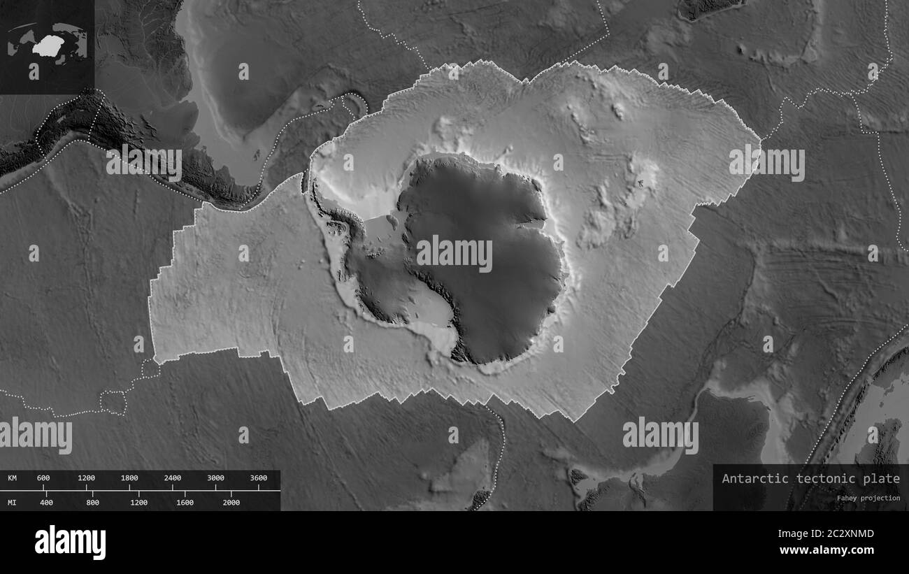Antarctic plate shape outlined on a darkened and desaturated background ...