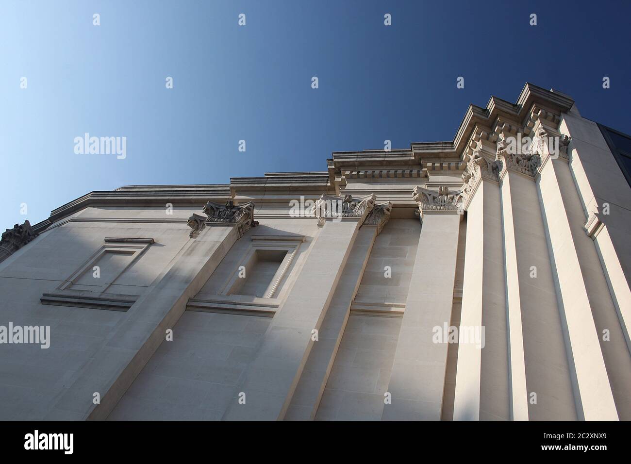 A view of the side of the Sainsbury Wing of the National Gallery, London, designed by the architect Robert Venturi Stock Photo