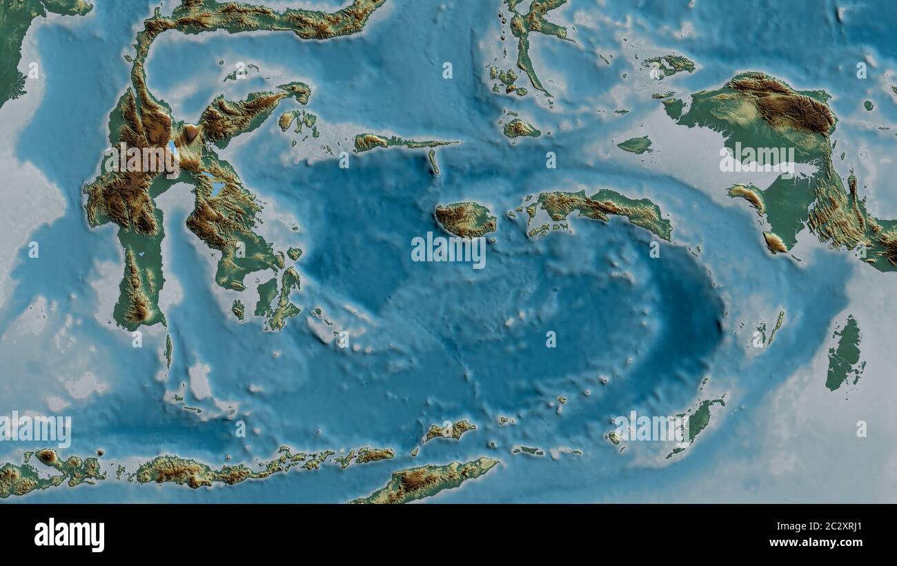 Relief Map Of The Area Around The Banda Sea Tectonic Plate 3D Relief Map Of The Area Around The Banda Sea Tectonic Plate 3d Rendering 2C2XRJ1 