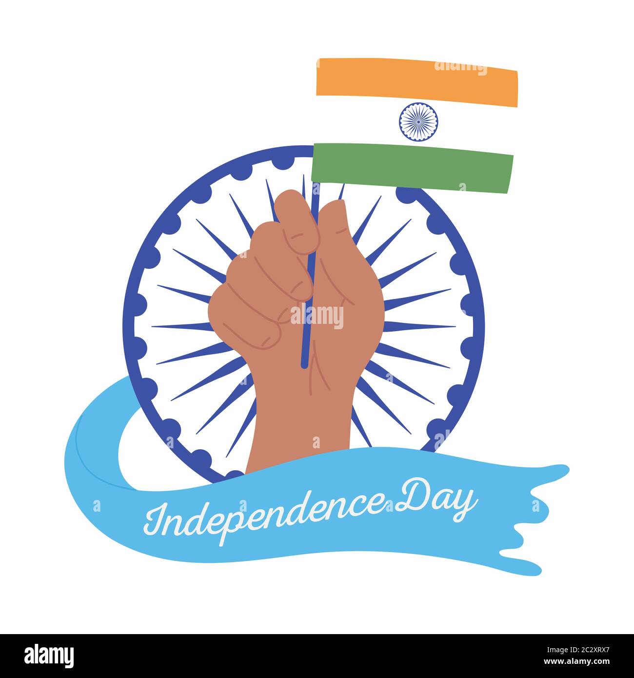 happy independence day india, raised hand with flag and wheel design ...