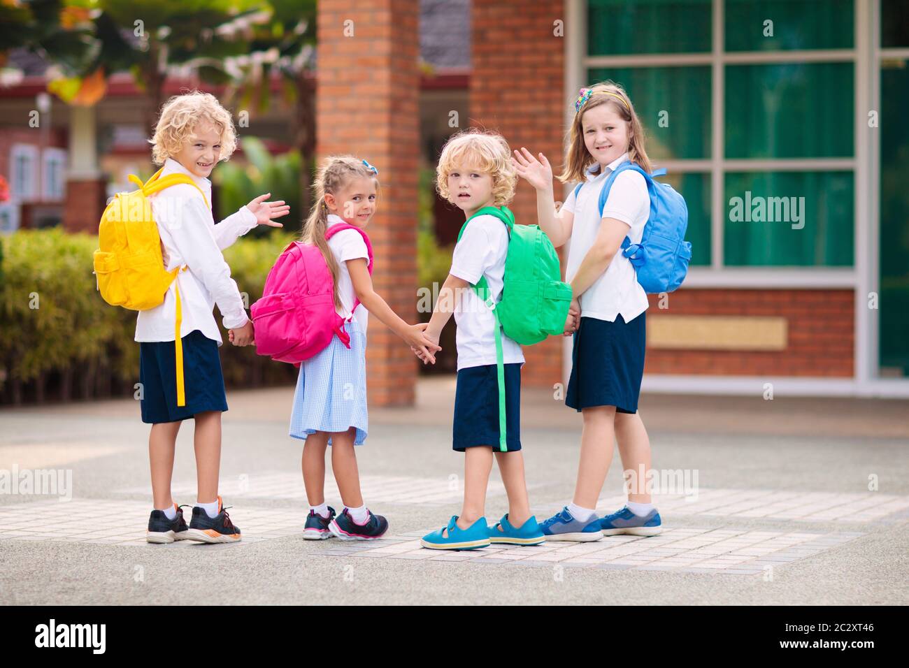 Children go back to school. Start of new school year after summer ...