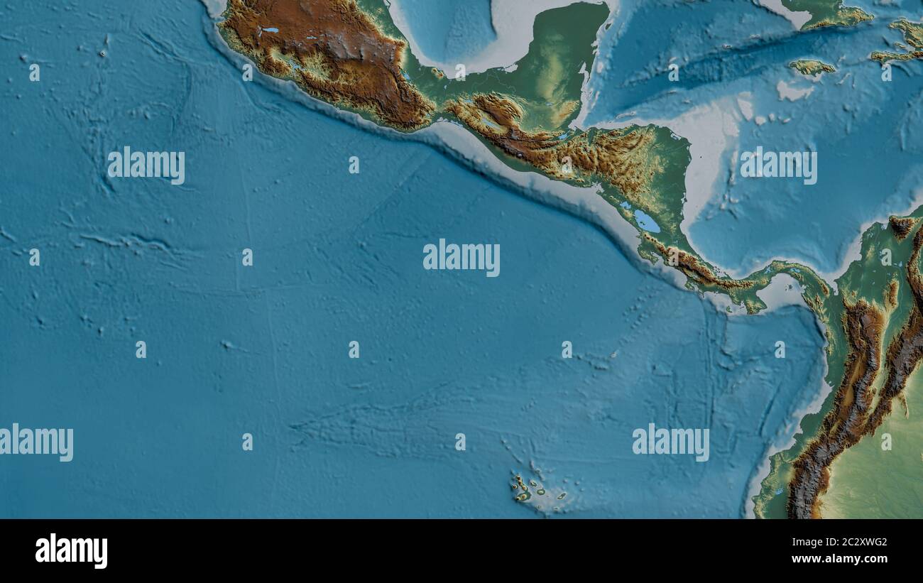 Relief map of the area around the Cocos tectonic plate. 3D rendering ...