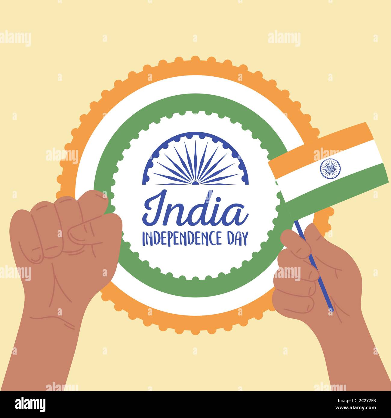 happy independence day india, raised hands with flag celebraton