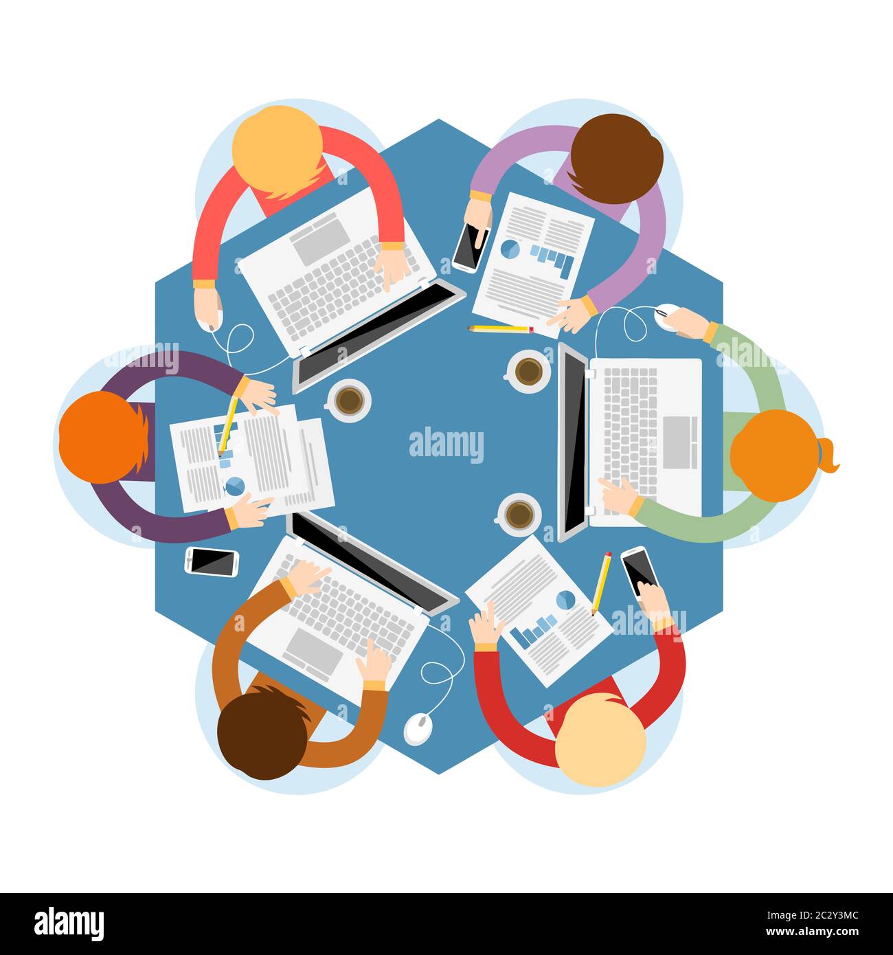 Strategy Round Table Discussing Office Computer Group Meeting Illustration Teamwork Stock Photo Alamy
