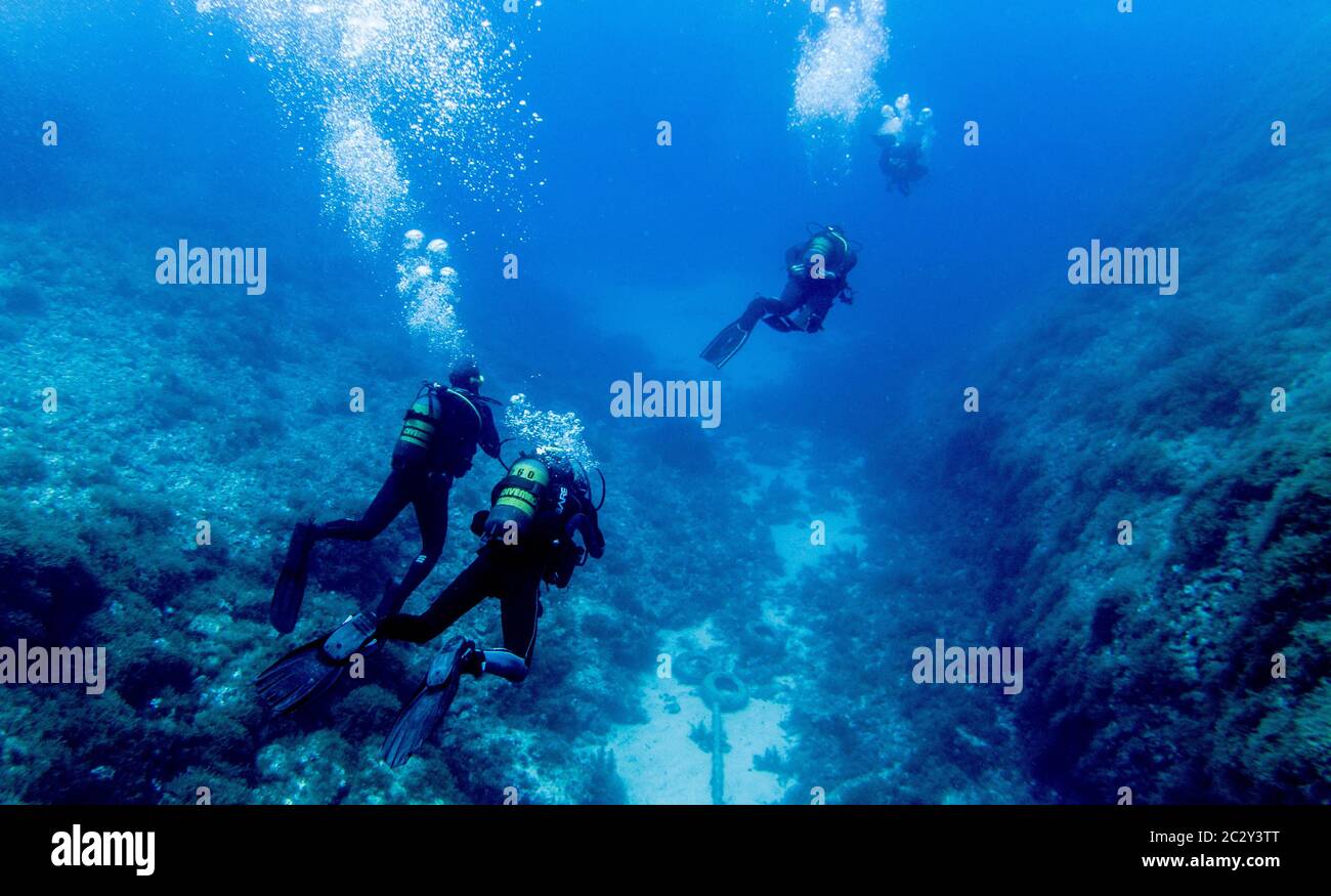 Scuba diving, diving, shipwreck. Stock Photo