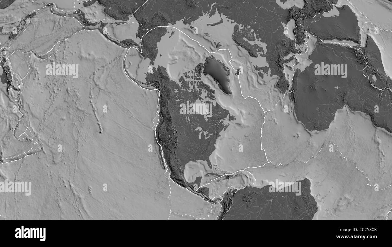 Outline of the North American tectonic plate with the borders of ...