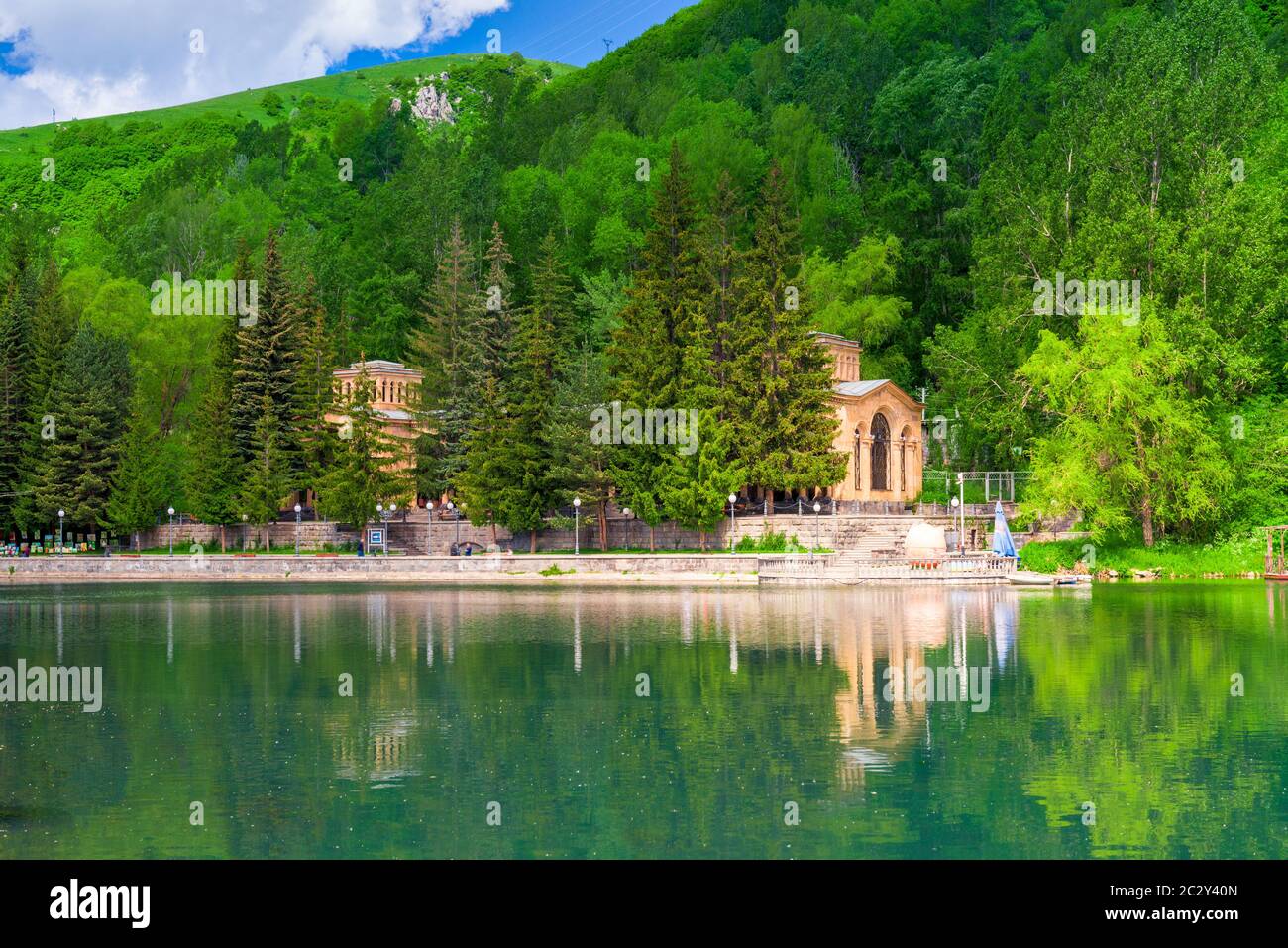 Mineral water lake and drinking gallery in Jermuk, Armenia Stock Photo