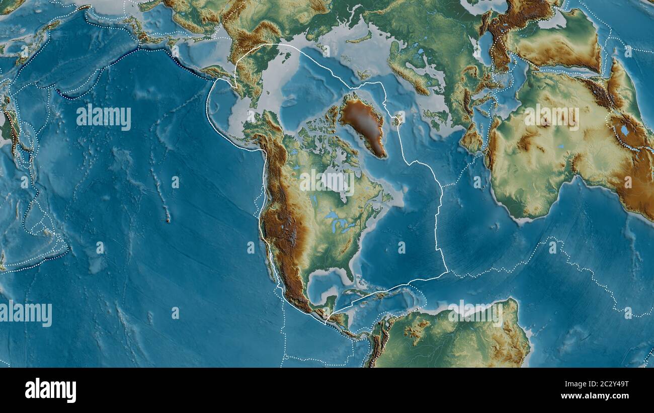 Outline of the North American tectonic plate with the borders of