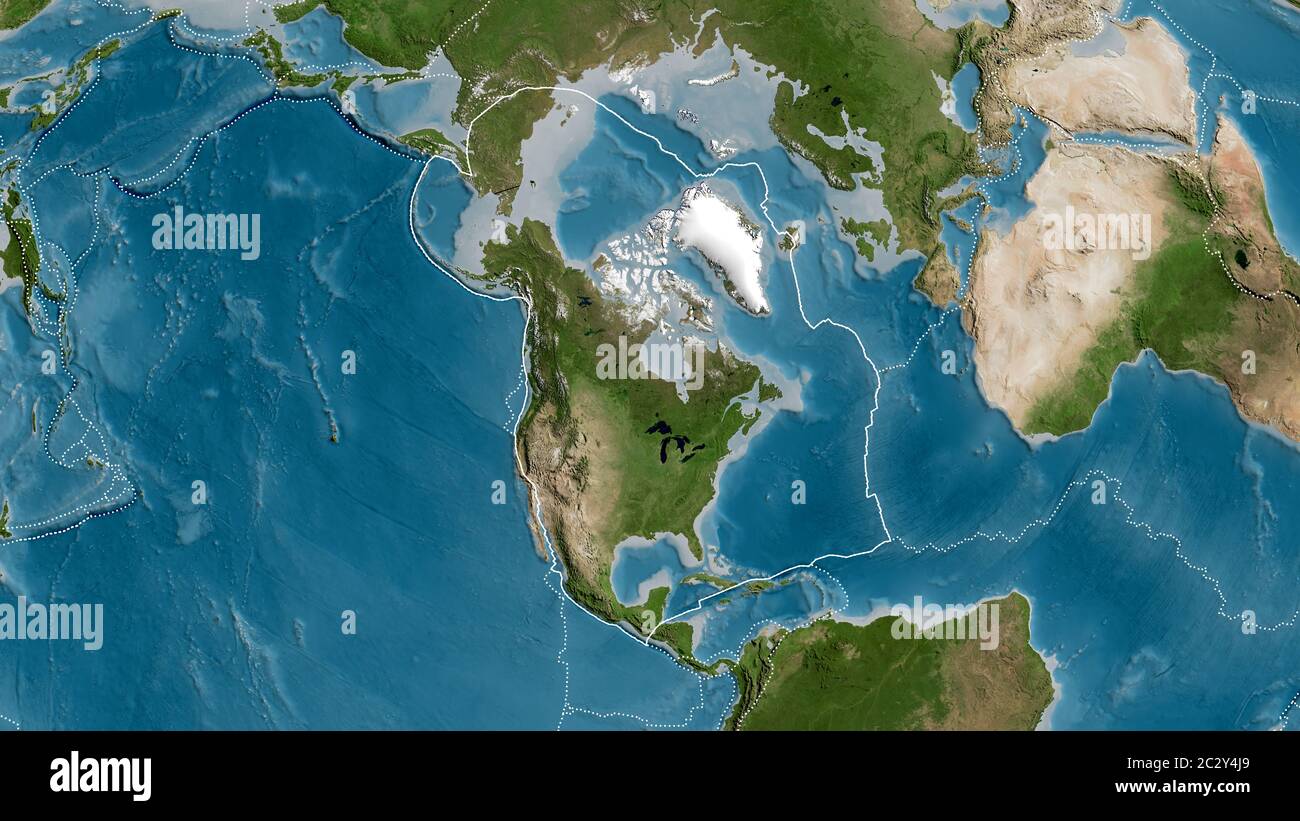 Outline of the North American tectonic plate with the borders of