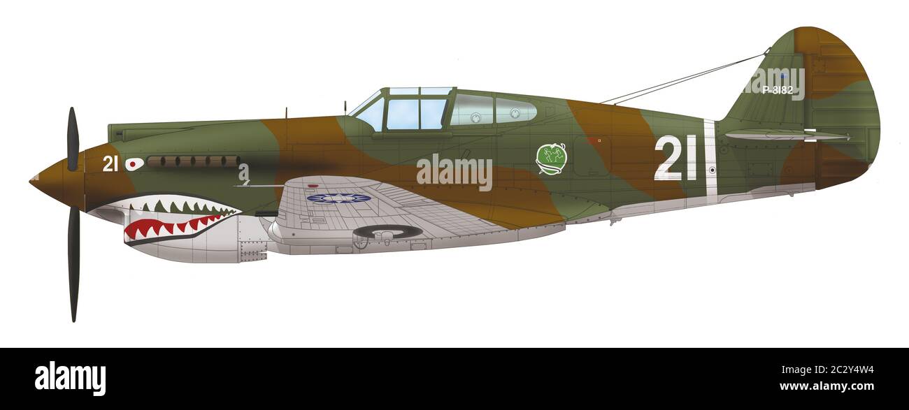 Curtiss P-40B flown by Lieutenant Gregory 'Pappy' Boyington of the 1st Squadron ('Adam and Eve'),  American Volunteer Group ('Flying Tigers'), 1941 Stock Photo