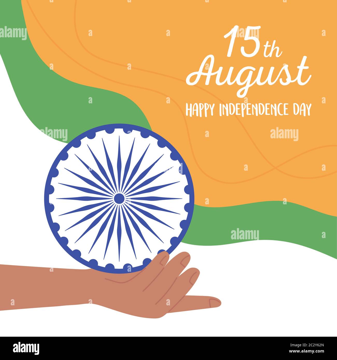 happy independence day india, hand holding wheel and flag color design ...