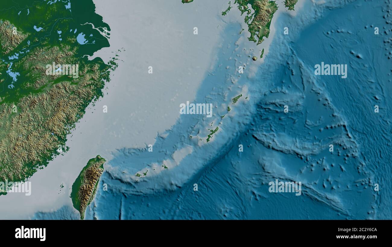 Physical map of the area around the Okinawa tectonic plate. 3D ...