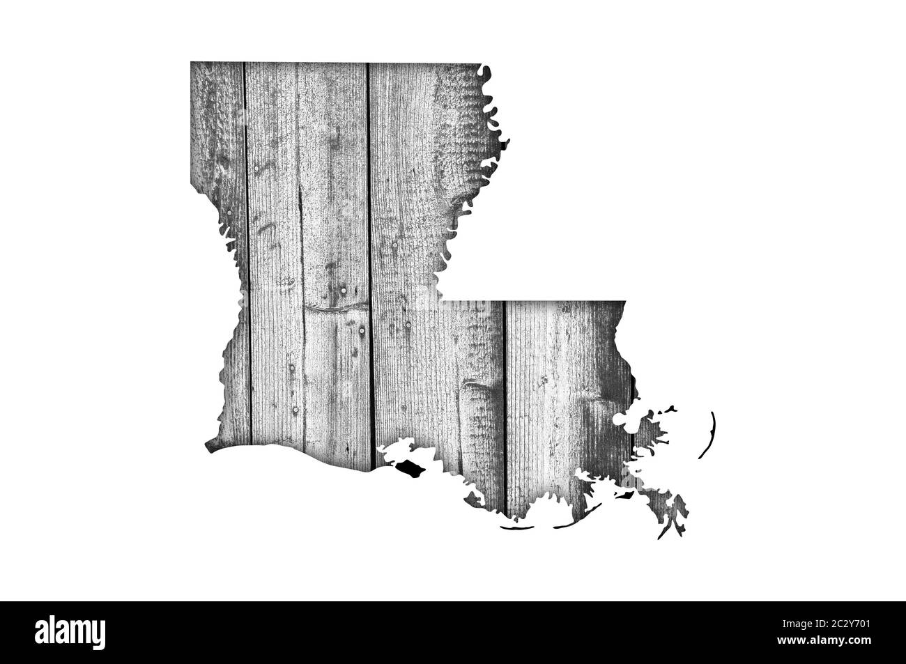 Map of Louisiana on weathered wood Stock Photo