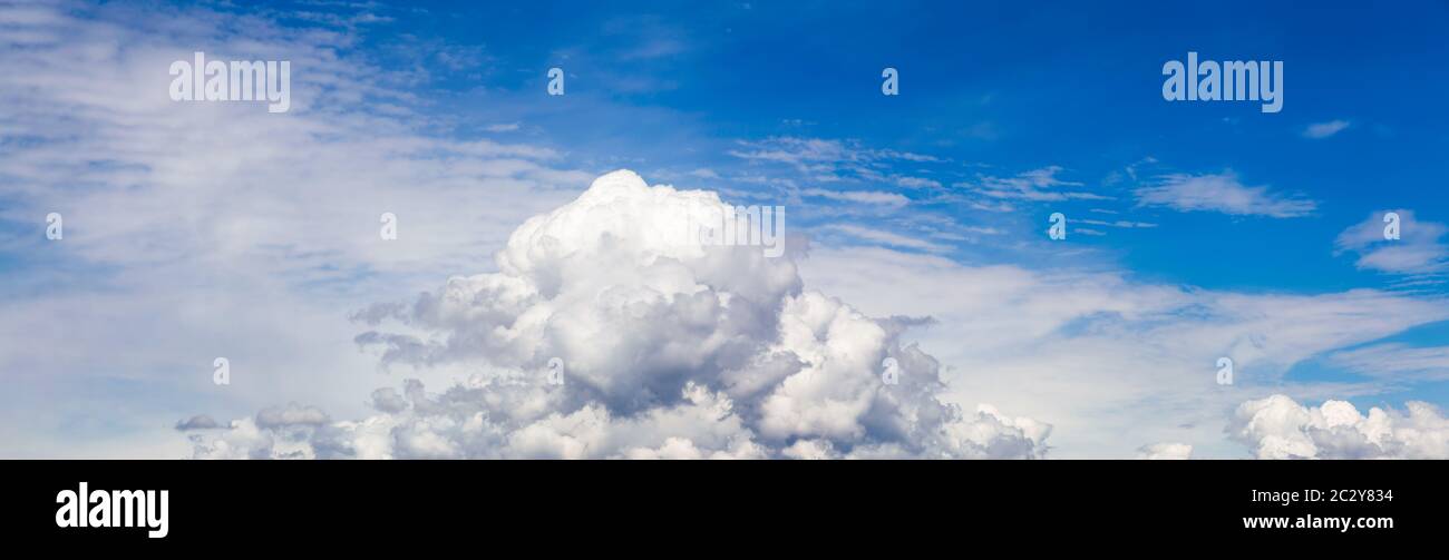Panoramic View of Puffy White Clouds with Blue Sky Stock Photo - Alamy